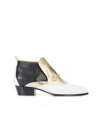 White and Black Snake Leather Ankle Boots