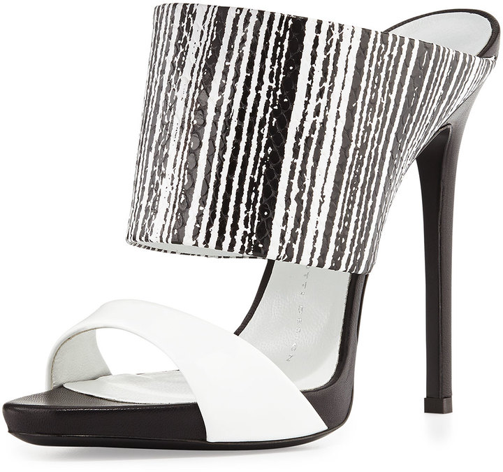 ... Heeled Sandals: Giuseppe Zanotti Snake Print High Heel Slide Sandal