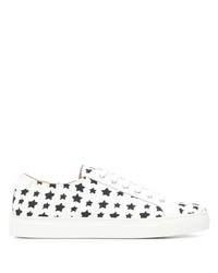 White and Black Star Print Canvas Low Top Sneakers