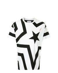 White and Black Star Print Crew-neck T-shirt