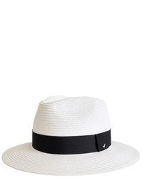 Straw Fedora Hat White Black Strap