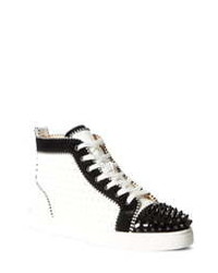 White and Black Studded High Top Sneakers