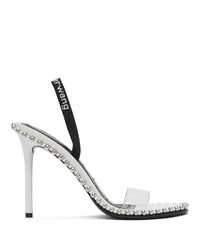 White and Black Studded Leather Heeled Sandals