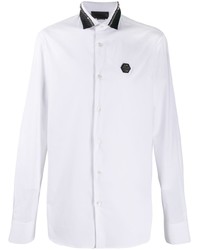 White and Black Studded Long Sleeve Shirt