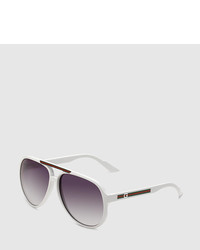 Gucci Medium Aviator Sunglasses With G Detail And Signature Web On Temple