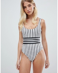 ASOS DESIGN Recycled Contrast Mono Stripe Swimsuit
