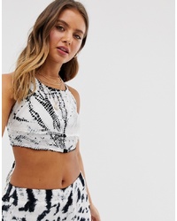 White and Black Tie-Dye Cropped Top