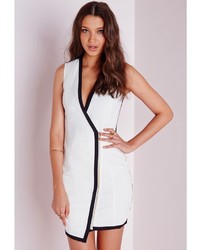 Missguided Crepe Sleeveless Contrast Wrap Blazer Dress White
