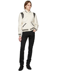 Saint Laurent Off White Teddy Two Band Bomber Jacket