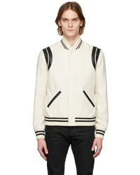 Saint Laurent Off White Teddy Two Band Bomber Jacket