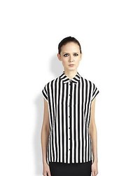 Saint Laurent Silk Stripe Blouse Black White