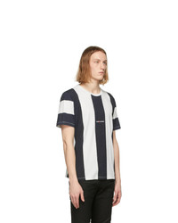 Saint Laurent White And Black Striped Rive Gauche Logo T Shirt