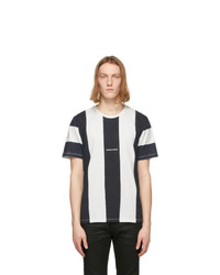 Saint Laurent White And Black Striped Rive Gauche Logo T Shirt