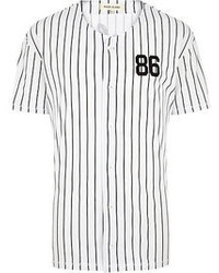River Island White Stripe Button Down Baseball T Shirt