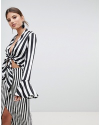 Missguided Tie Front Striped Top