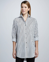 White and Black Vertical Striped Dress Shirt