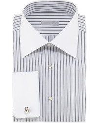 White and Black Vertical Striped Dress Shirt