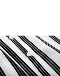 Black White Vertical Striped Casual Blouse