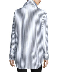 Go Silk Long Sleeve Skinny Striped Big Shirt Whiteblack