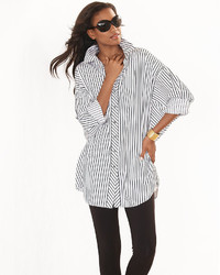 Go Silk Long Sleeve Skinny Striped Big Shirt Whiteblack