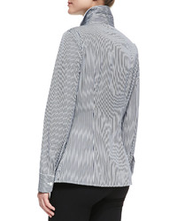 Michl Kors Collection Long Sleeve Striped Poplin Shirt Midnightoptic White