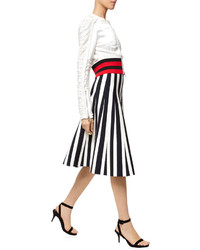 Alexander Wang Black Striped Ponte Flared Skirt