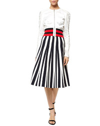 Alexander Wang Black Striped Ponte Flared Skirt