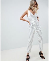 ASOS DESIGN Wrap Front Jumpsuit With Peg Leg And Self Belt In Stripe