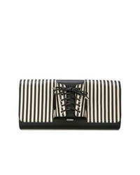 White and Black Vertical Striped Leather Clutch