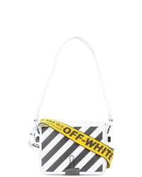 White and Black Vertical Striped Leather Crossbody Bag