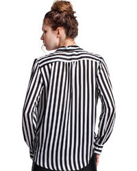 Romwe White And Black Fluid Striped Shirt
