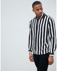 ASOS DESIGN Regular Fit Viscose Monochrome Stripe Shirt