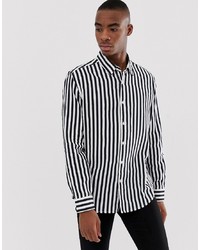 Bershka Striped Shirt In Black And White And White