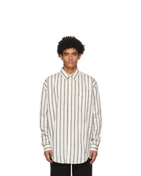 Schnaydermans White And Khaki Striped Oversize Shirt