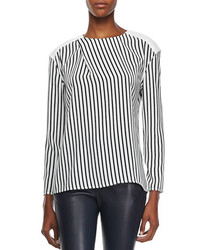 White and Black Vertical Striped Long Sleeve T-shirt