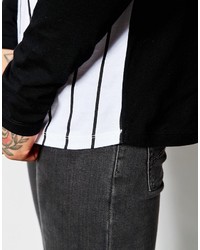 Asos Brand Longline Long Sleeve T Shirt With Vertical Stripe And Contrast Sleeve