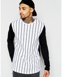 Asos Brand Longline Long Sleeve T Shirt With Vertical Stripe And Contrast Sleeve