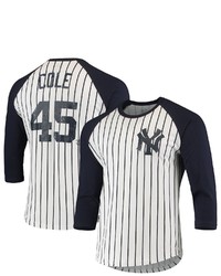 Majestic Threads Gerrit Cole Whitenavy New York Yankees Softhand Pinstripe Name Number Raglan 34 Sleeve T Shirt