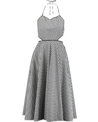 Michael Kors Michl Kors Collection Striped Cotton Blend Poplin Halterneck Midi Dress