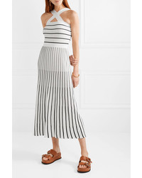 Sonia Rykiel Striped Ribbed Knit Cotton Blend Midi Dress