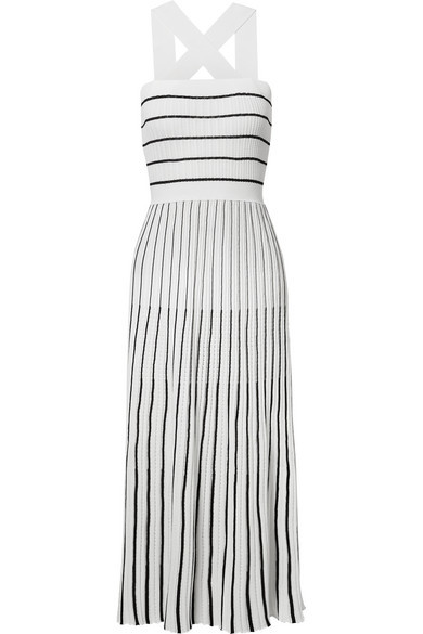 Sonia Rykiel Striped Ribbed Knit Cotton Blend Midi Dress