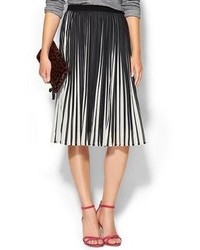 White and Black Vertical Striped Midi Skirt