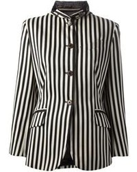 White and Black Vertical Striped Outerwear