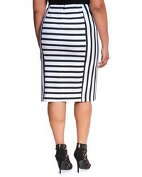 ELOQUII Plus Size Mixed Stripe Pencil Skirt