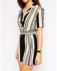 Asos Petite Romper In Stripe With Wrap Front