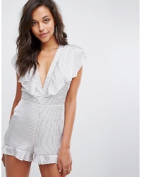 Missguided Striped Frill Plunge Playsuit