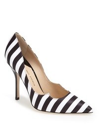 White and Black Vertical Striped Pumps