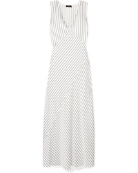 White and Black Vertical Striped Satin Maxi Dress