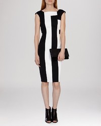 White and Black Vertical Striped Sheath Dress