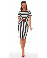 NUE by Shani Black And White Stripes Cocktail Dress